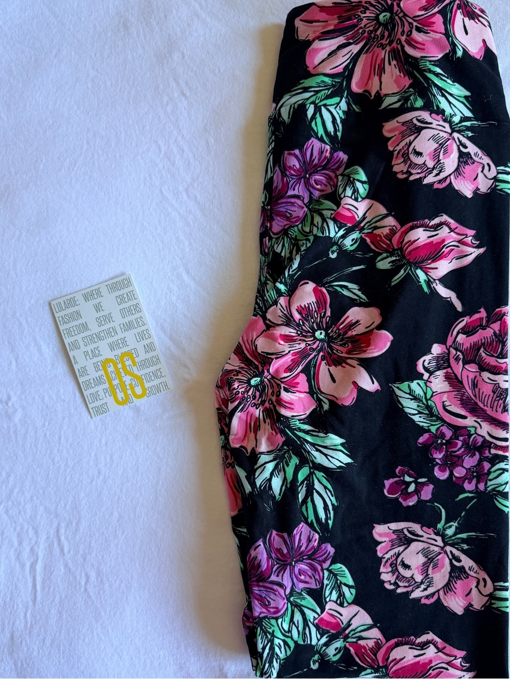 LuLaRoe Black Leggings with Pink Floral Print